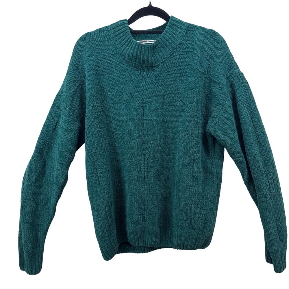 Weatherproof Vintage Womens Green Chenille Metallic Knit Sweater Large Cozy